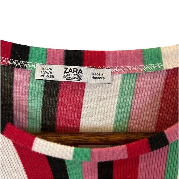 Zara Rainbow Striped Midi Dress Size M Long Sleeve Stretchy - Picture 2 of 7